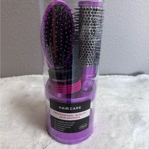 💜💜Purple Hair Care Brush (2) Set with mirror and 8pc pony tail holders +caddy
